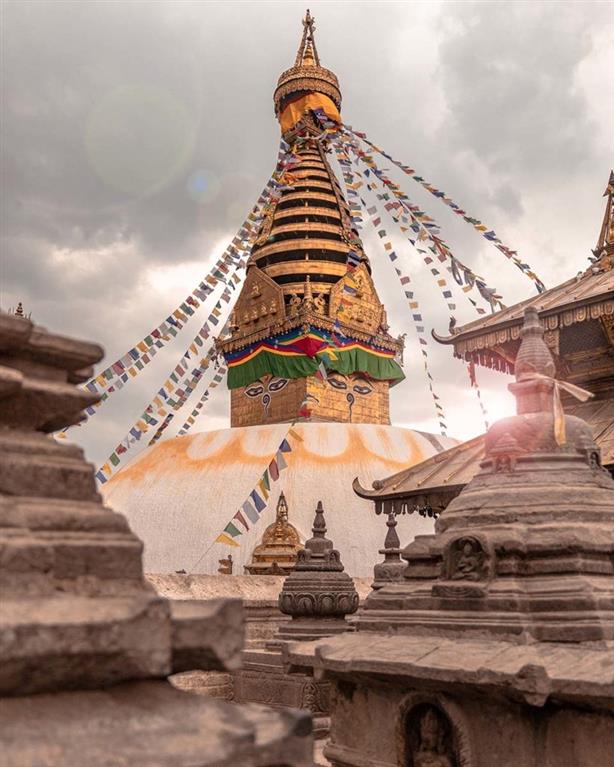 Tibetan shrines and prayer flags..